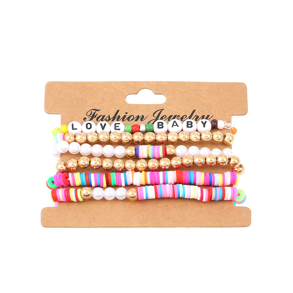 Wholesale Colorful Clay Alphabet Smiley Beads Soft Clay Sheet Stretch Bracelet